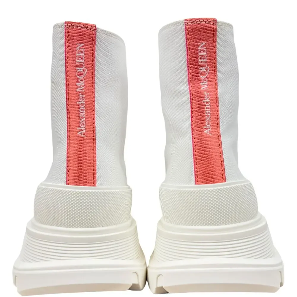 New Alexander Mcqueen Tread Slick Lace Up Boots Soft Coral Size 38